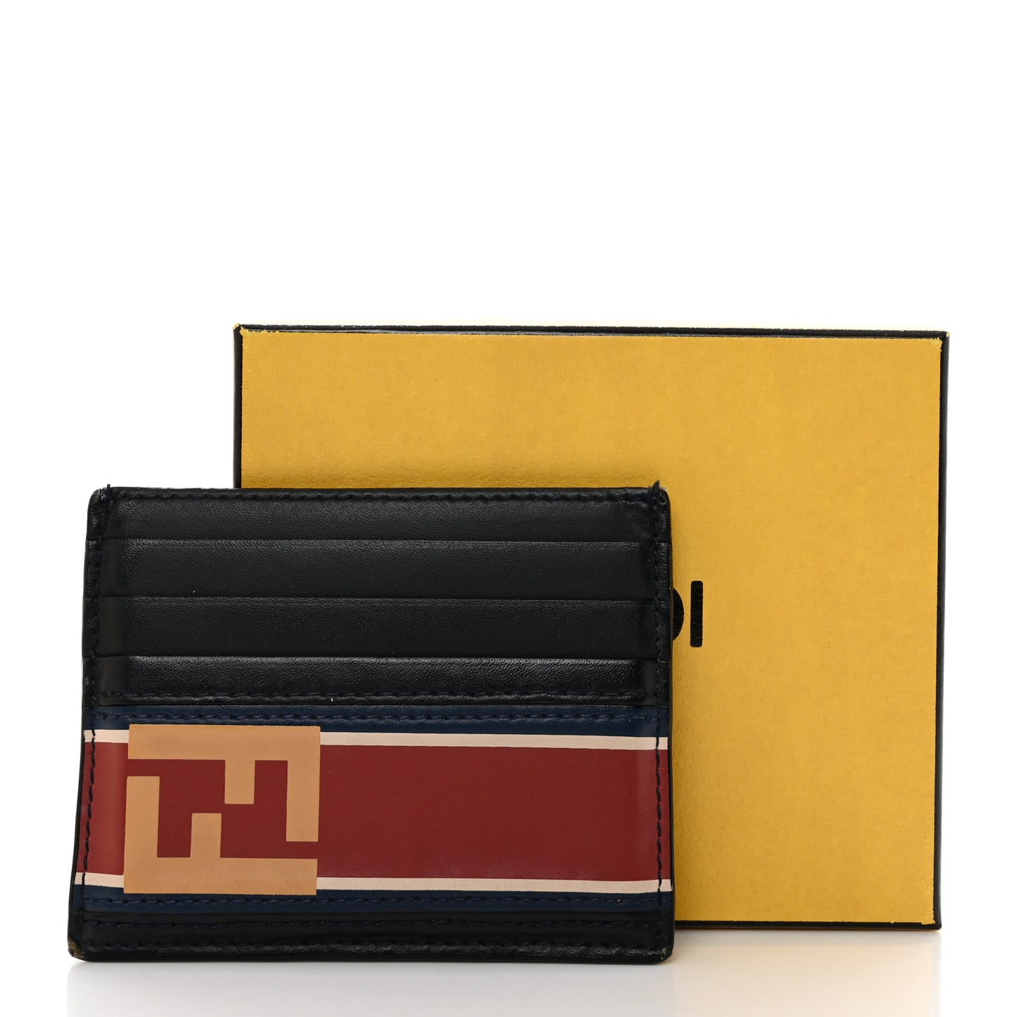 Vitello Stripe FF Card Holder Navy Multicolor