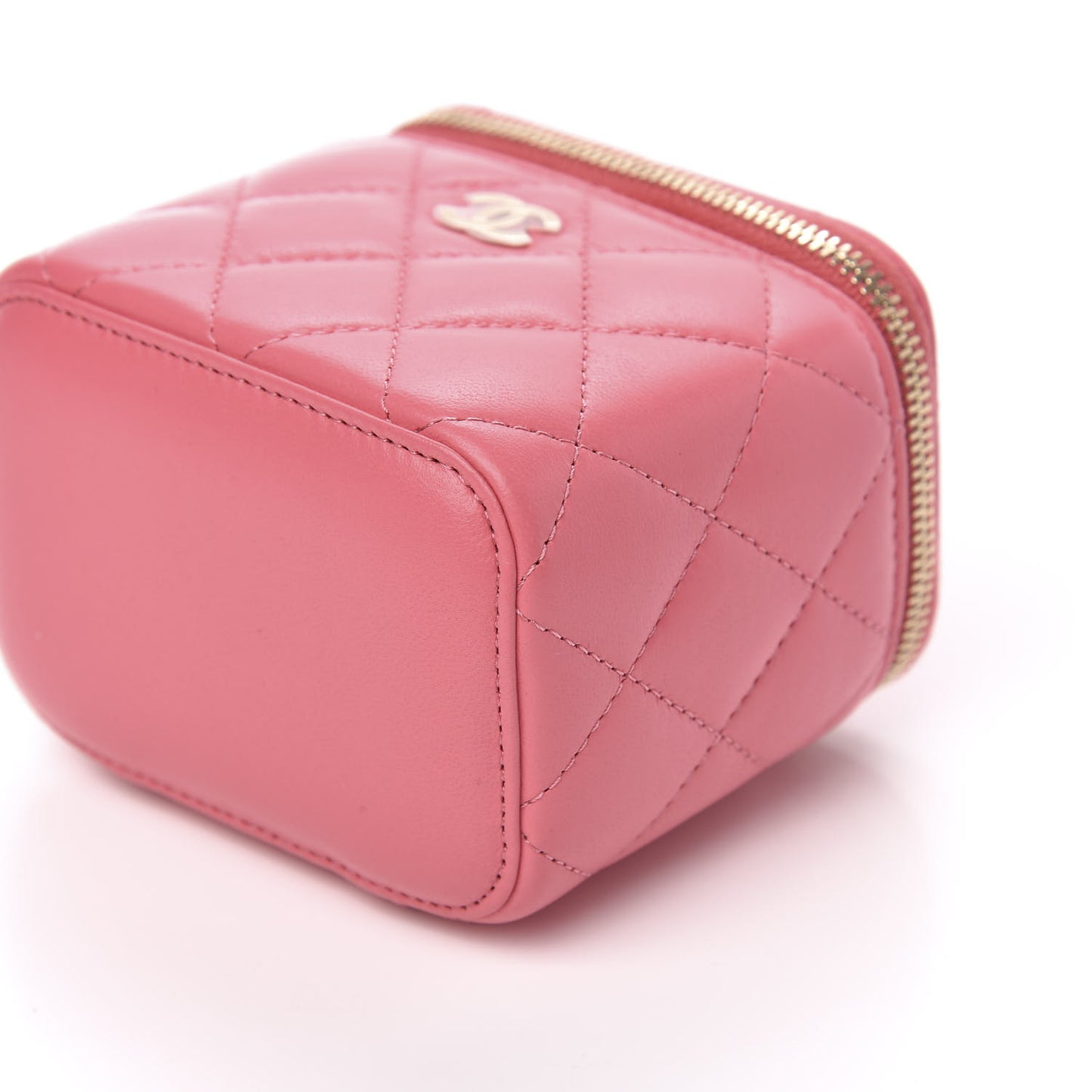 Lambskin Quilted Mini Vanity Case With Chain Coral