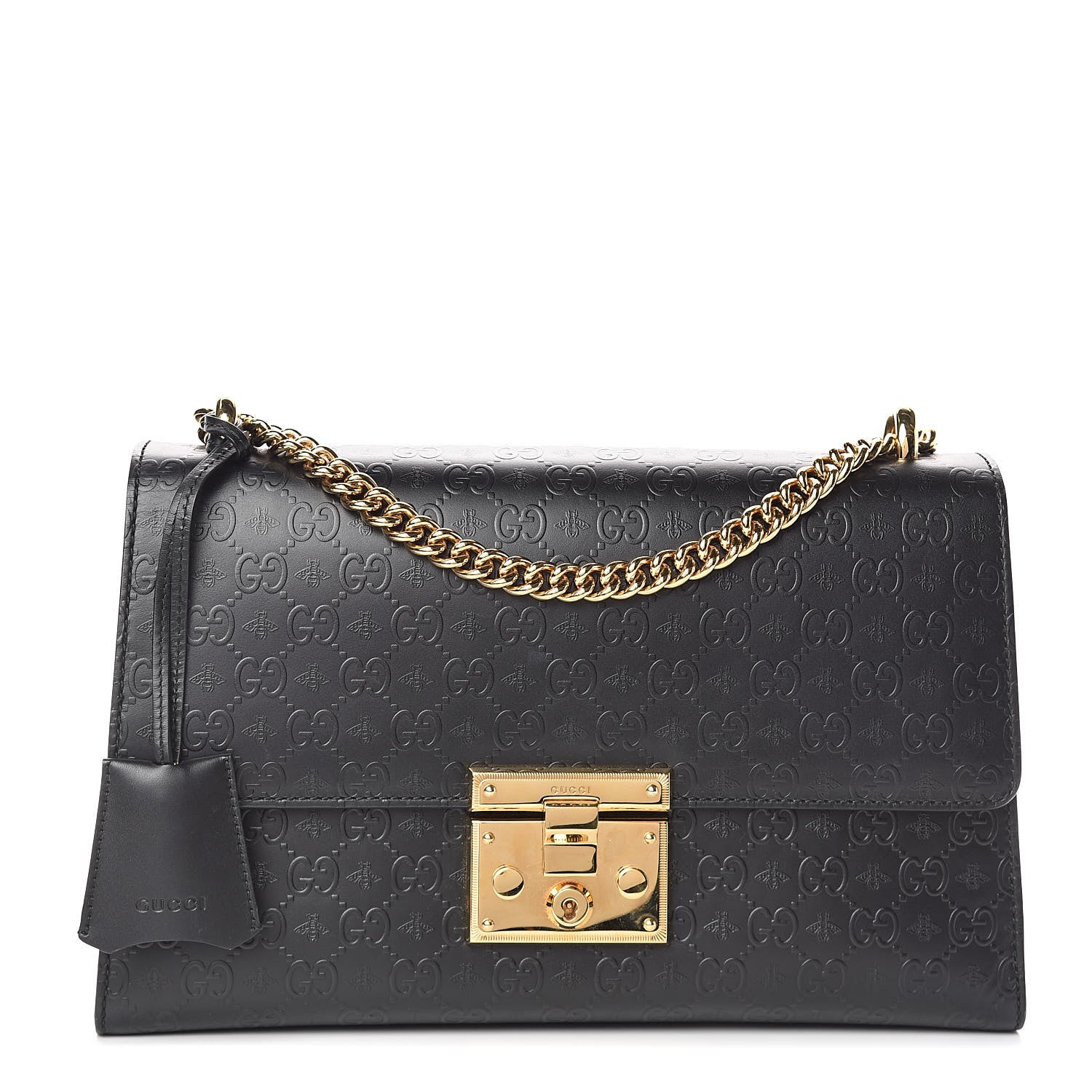 Gucci Calfskin GG Monogram Bees Embossed Medium Padlock Shoulder Bag Black 1 of 8