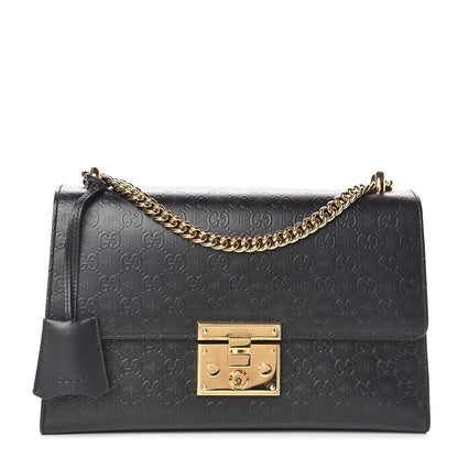 Gucci Calfskin GG Monogram Bees Embossed Medium Padlock Shoulder Bag Black 1 of 8