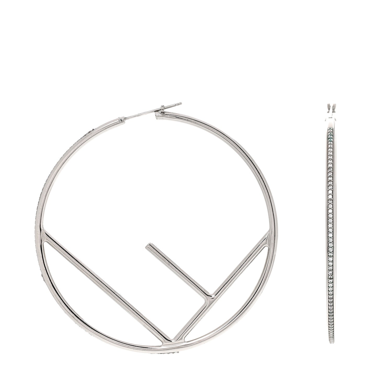 Metal Crystal Large F is Fendi Hoop Earrings Silver