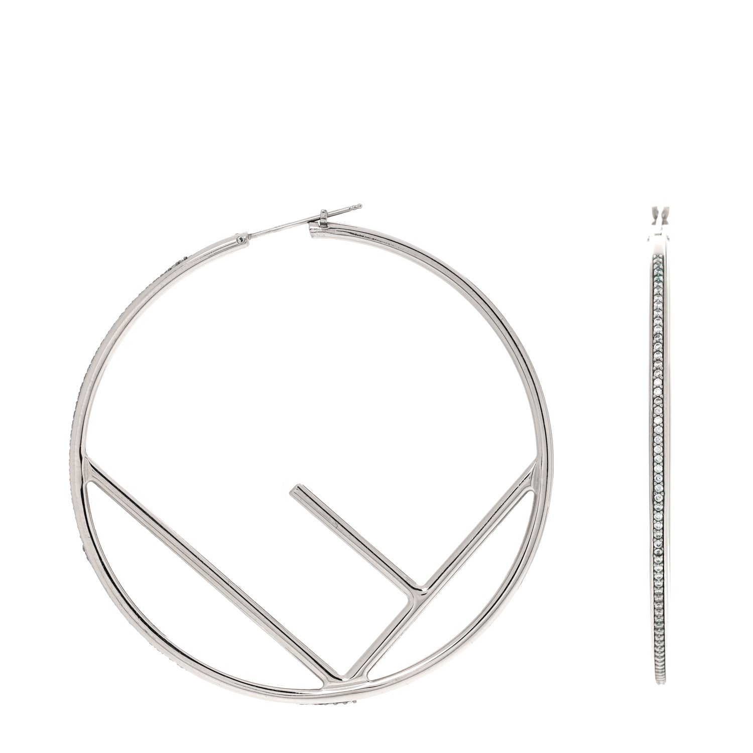 Fendi Metal Crystal Large F is Fendi Hoop Earrings Silver 1 of 4