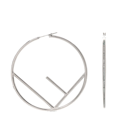 Fendi Metal Crystal Large F is Fendi Hoop Earrings Silver 1 of 4