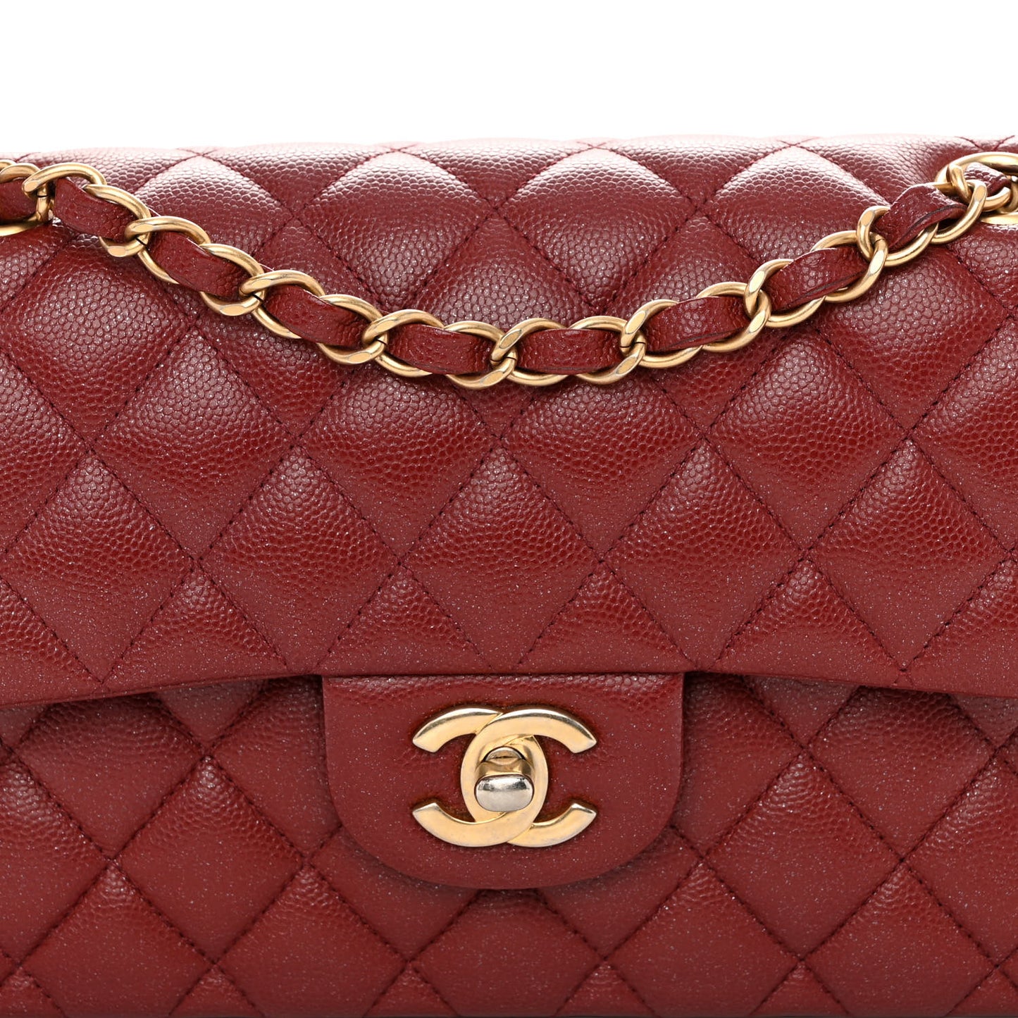 Iridescent Caviar Quilted Small Double Flap Red