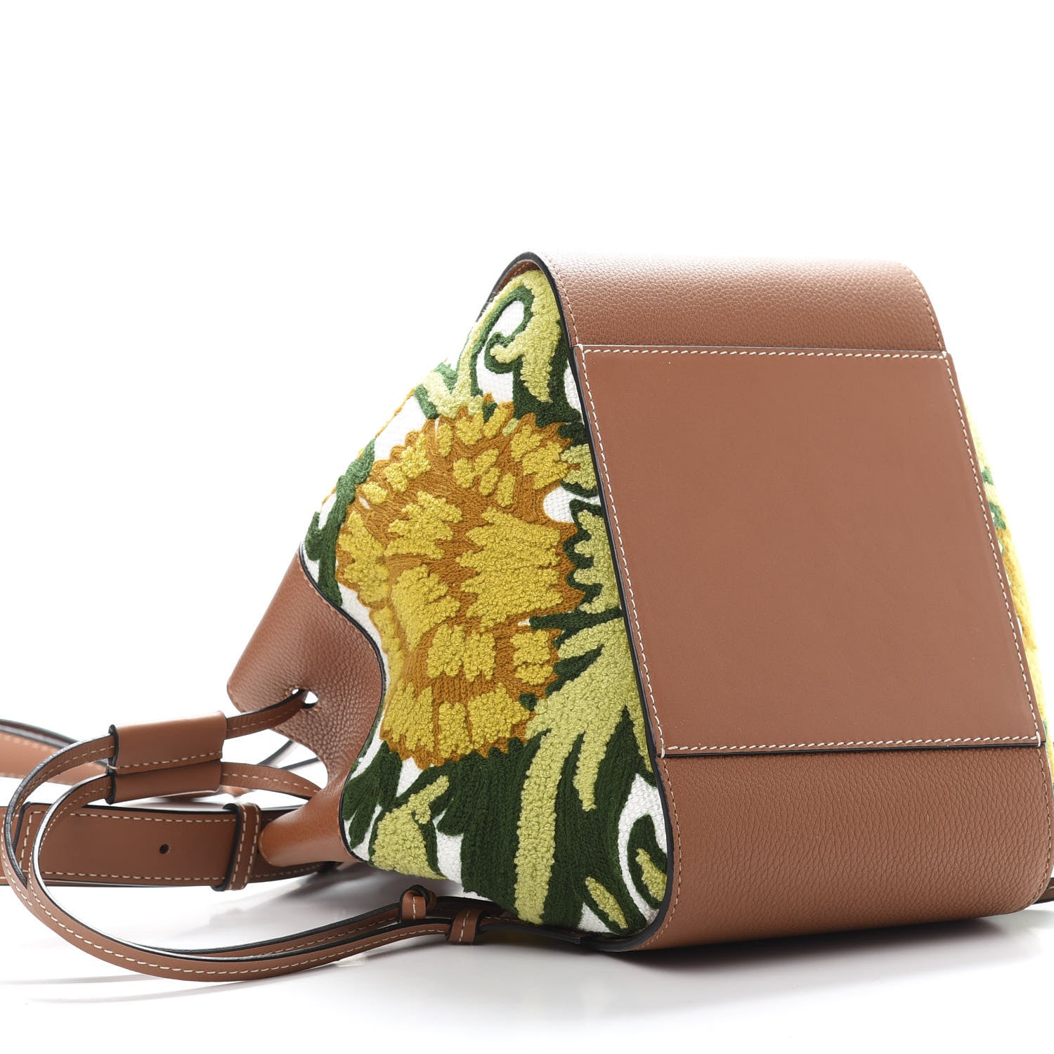 Loewe Calfskin Embroidered Floral Small Hammock Shoulder Bag Tan Yellow 6 of 10