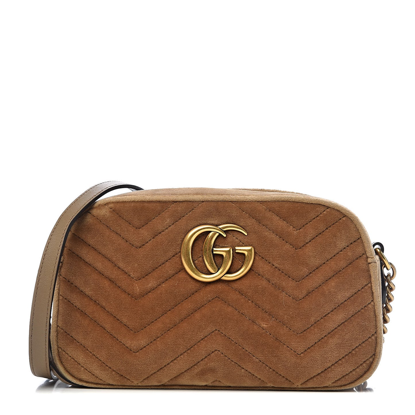 Velvet Matelasse Small GG Marmont Chain Shoulder Bag Taupe