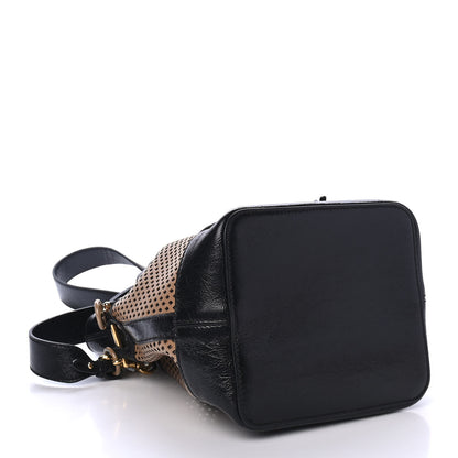 Fendi Vitello Liberty Glossy Lambskin F is Fendi Perforated Large Mon Tresor Bucket Bag Sand Mimosa Black 3 of 4