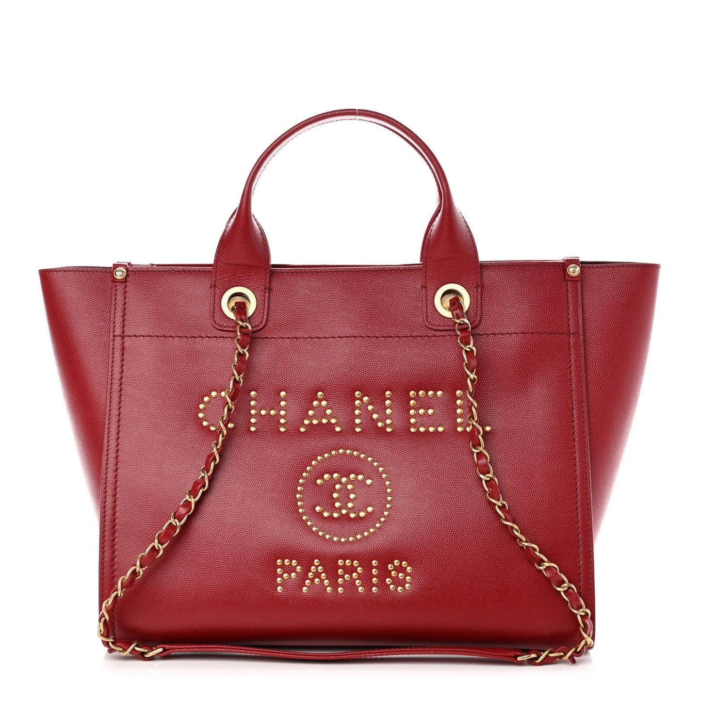 Caviar Small Studded Deauville Tote Red