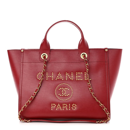 Chanel Caviar Small Studded Deauville Tote Red 1 of 10