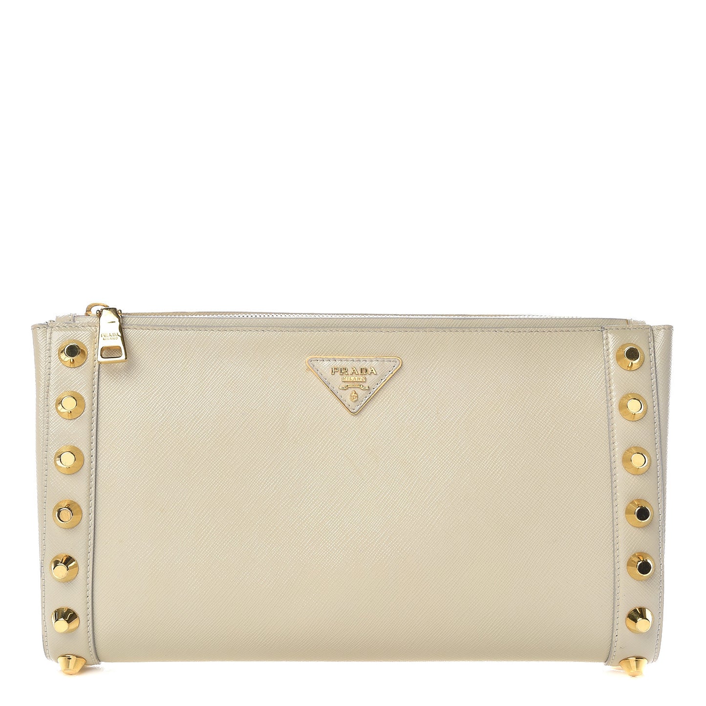 Saffiano Vernice Studded Clutch Talco