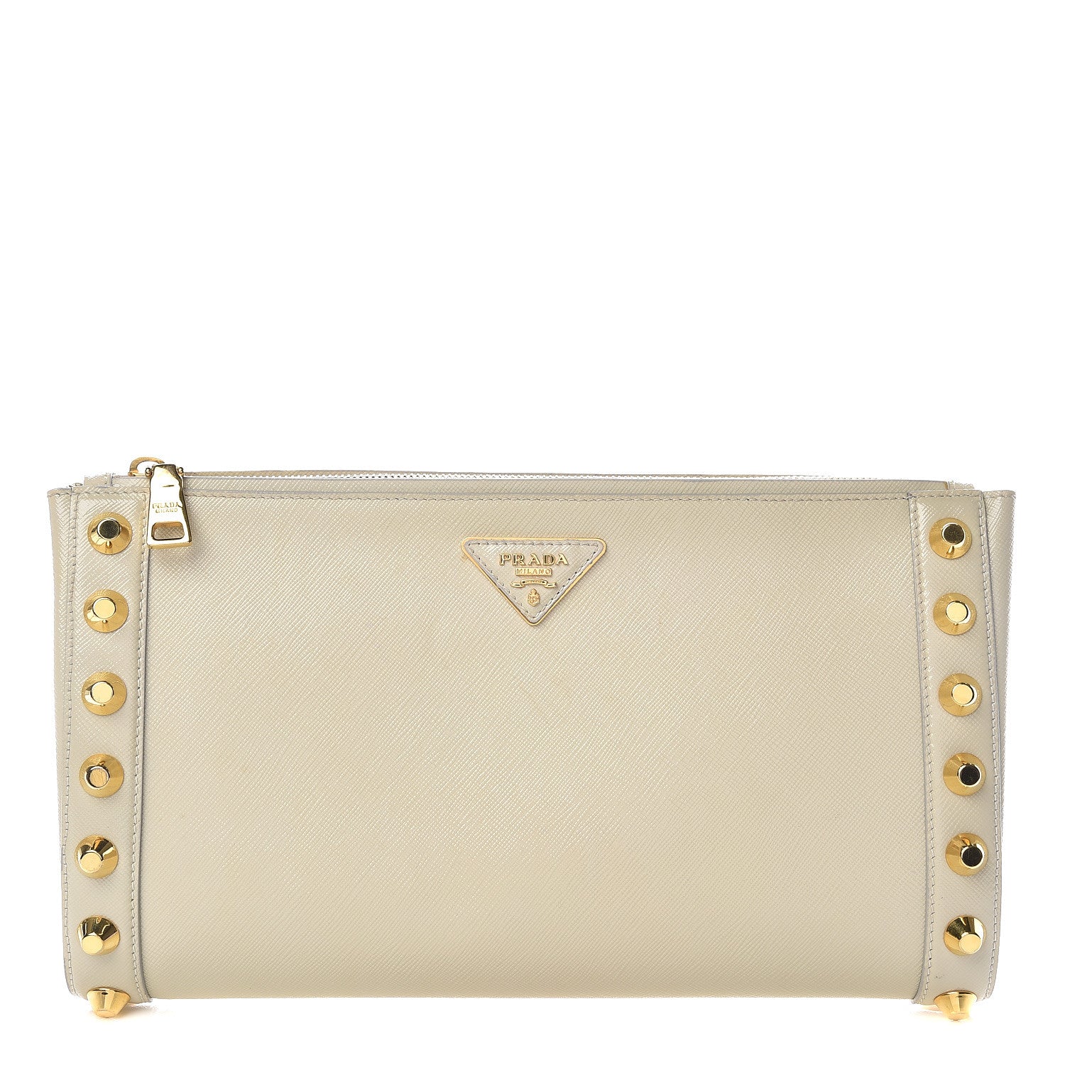 Prada Saffiano Vernice Studded Clutch Talco 1 of 10