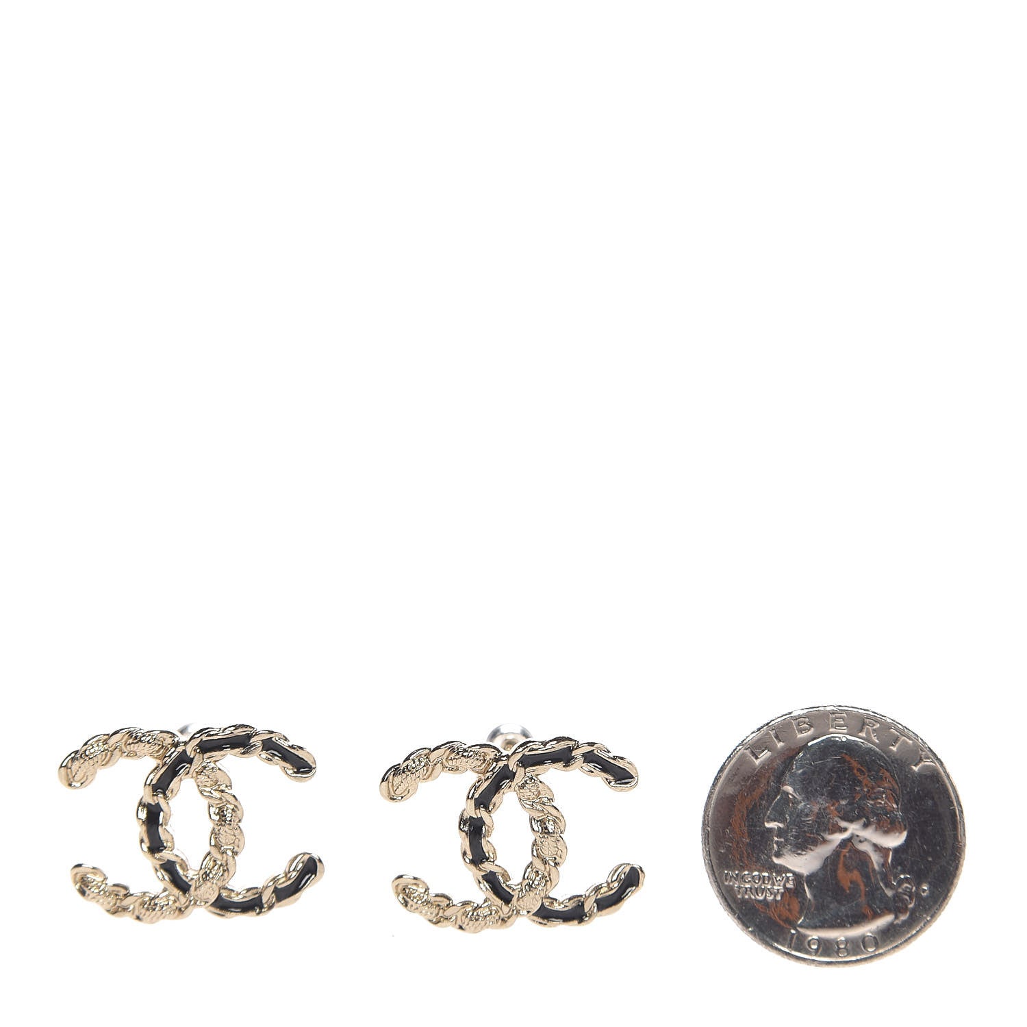 Chanel Enamel Metal Chain French New Wave CC Earrings Black Gold 2 of 5
