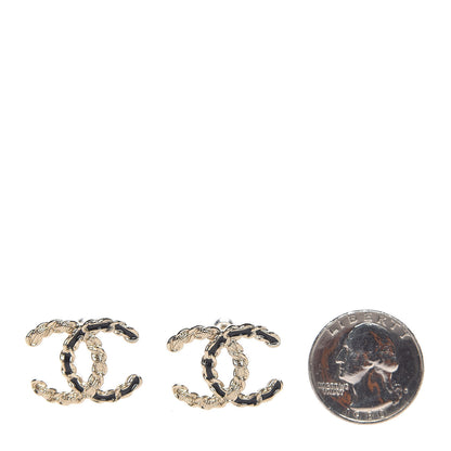 Chanel Enamel Metal Chain French New Wave CC Earrings Black Gold 2 of 5