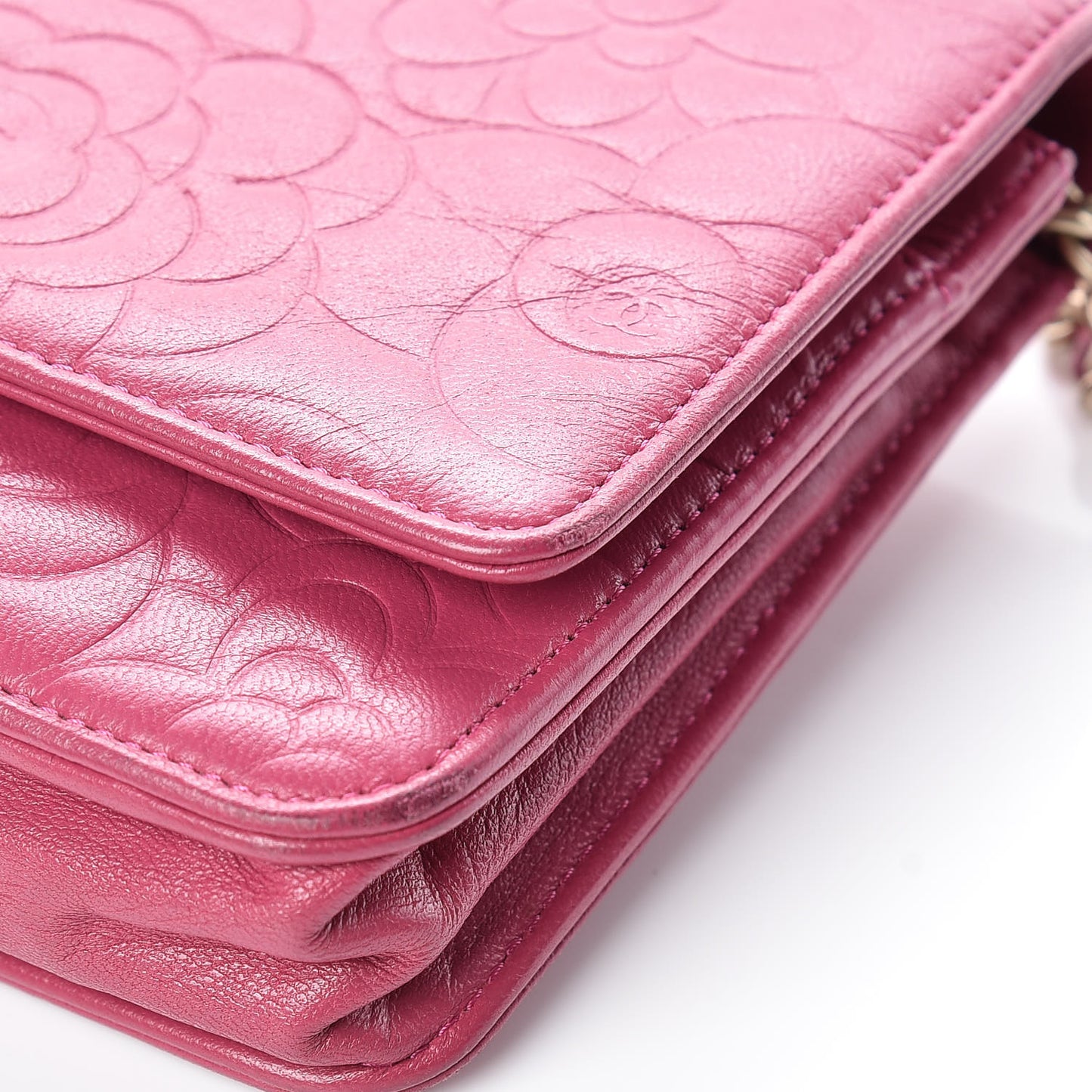 Caviar Camellia Embossed Wallet On Chain WOC Fuchsia