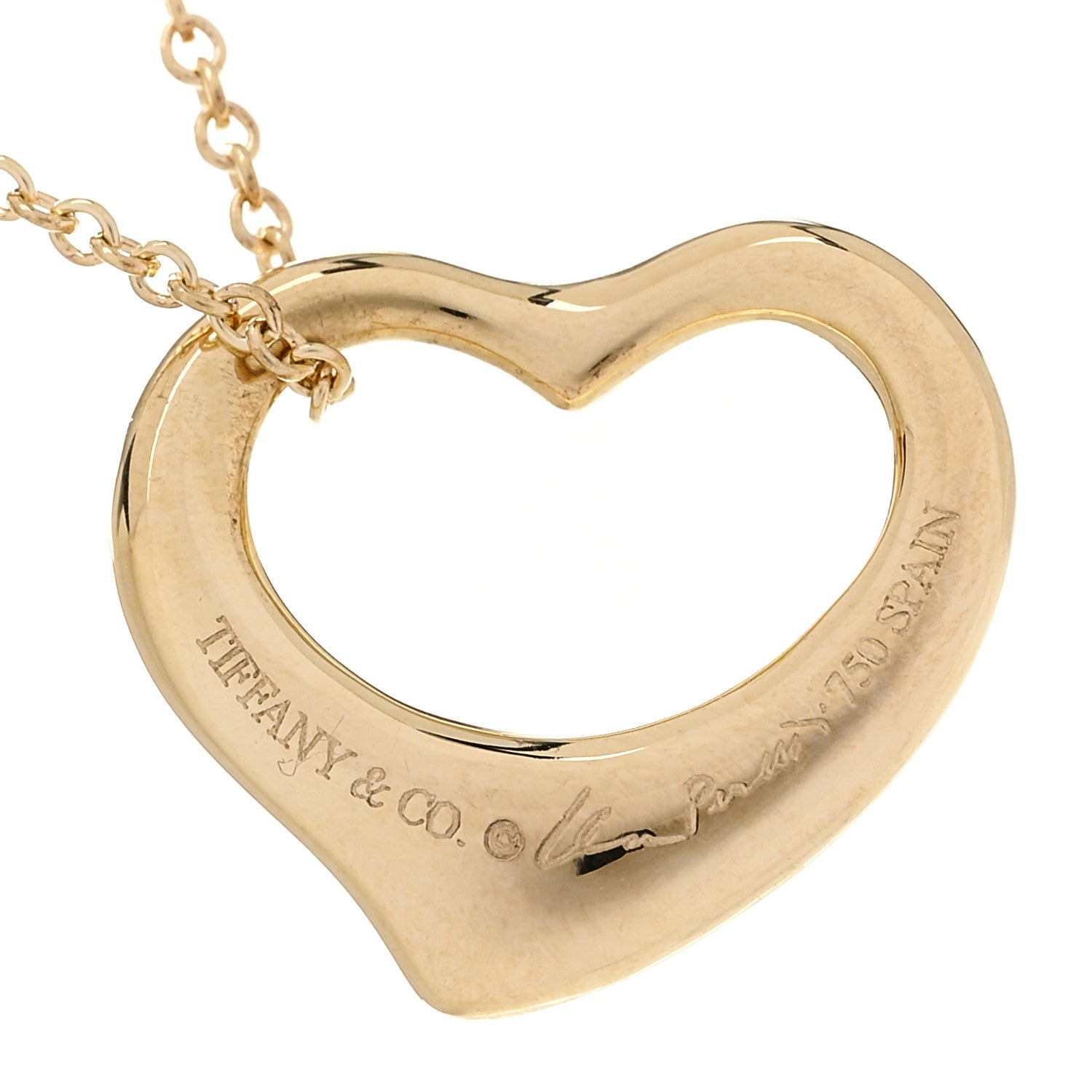 Tiffany 18K Yellow Gold 16mm Elsa Peretti Open Heart Pendant Necklace 7 of 7