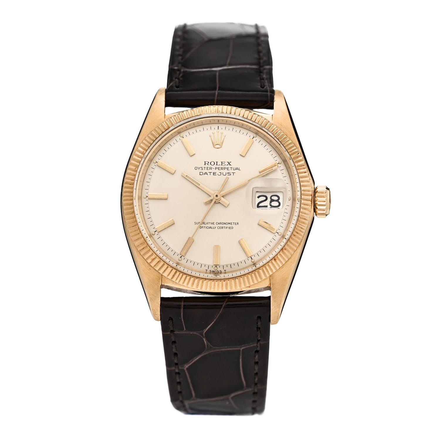 Rolex 18K Yellow Gold Alligator 36mm Oyster Perpetual Datejust Watch 1600 1 of 4