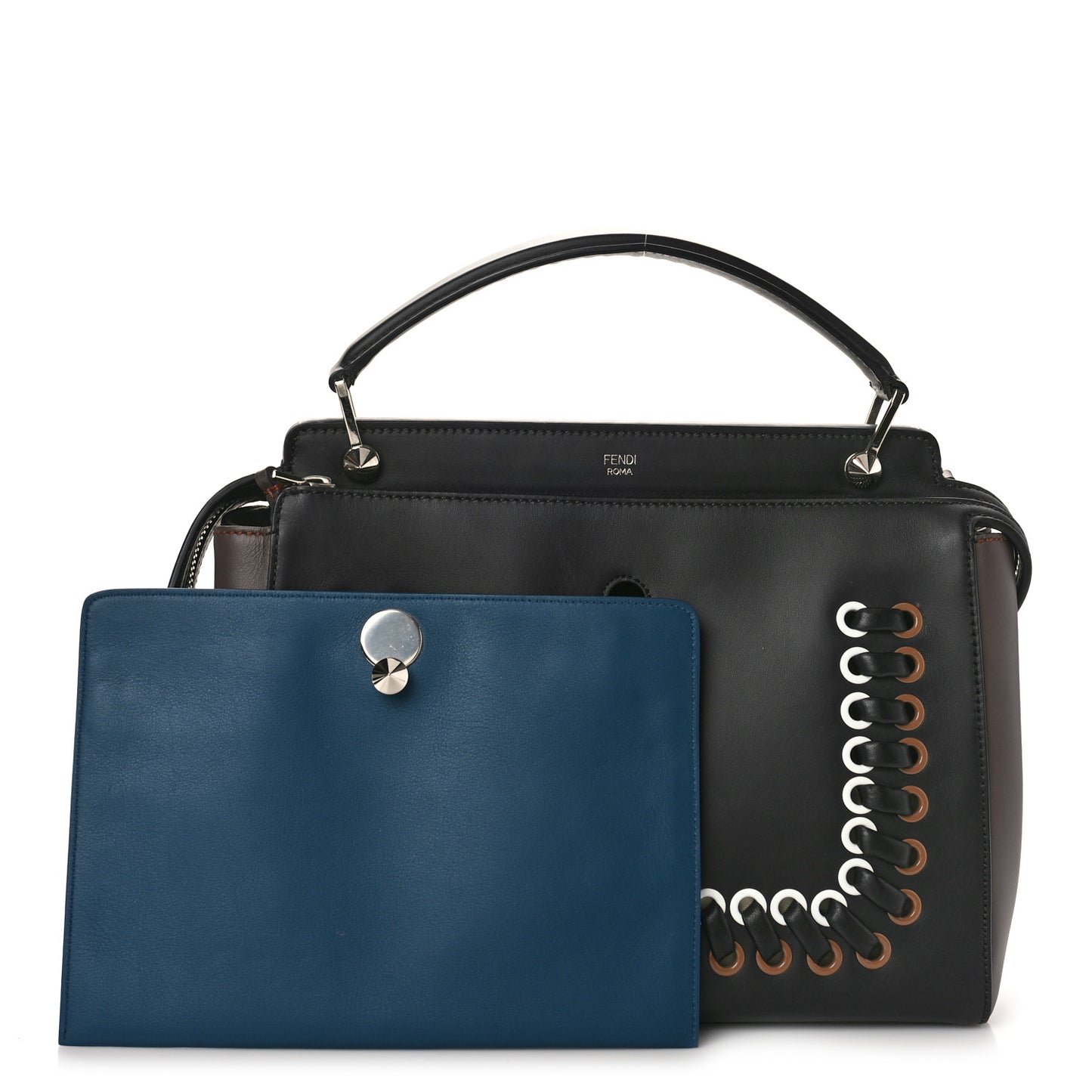 Vitello Baltico Shiny Nappa Lace Up DotCom Satchel Black