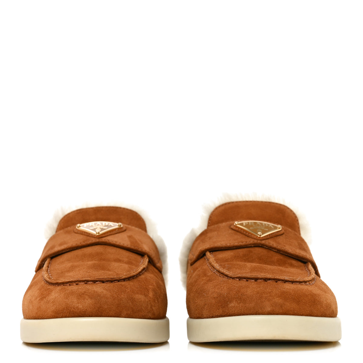 Vitello Scamosciato Triangle Logo Loafer Mules 36 Cognac
