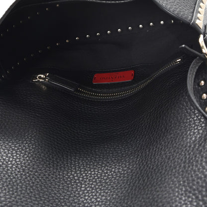 Valentino Garavani Grained Calfskin Rockstud Halfmoon Saddle Bag Black 5 of 7