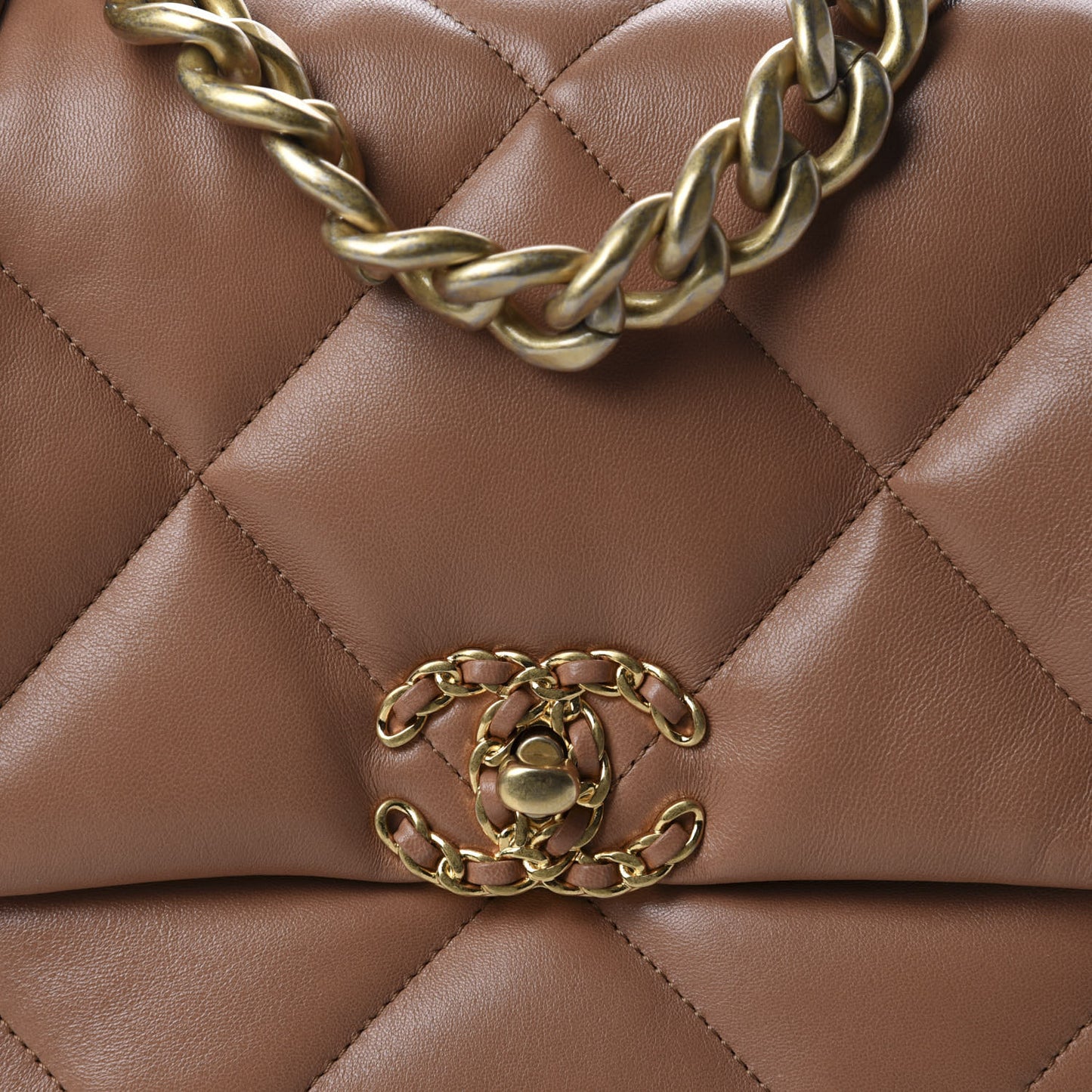 Lambskin Quilted Large 19 Flap Brown
