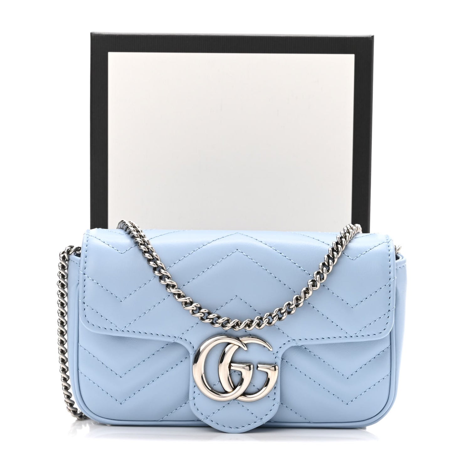 Calfskin Matelasse Super Mini GG Marmont Shoulder Bag Porcelain Light Blue