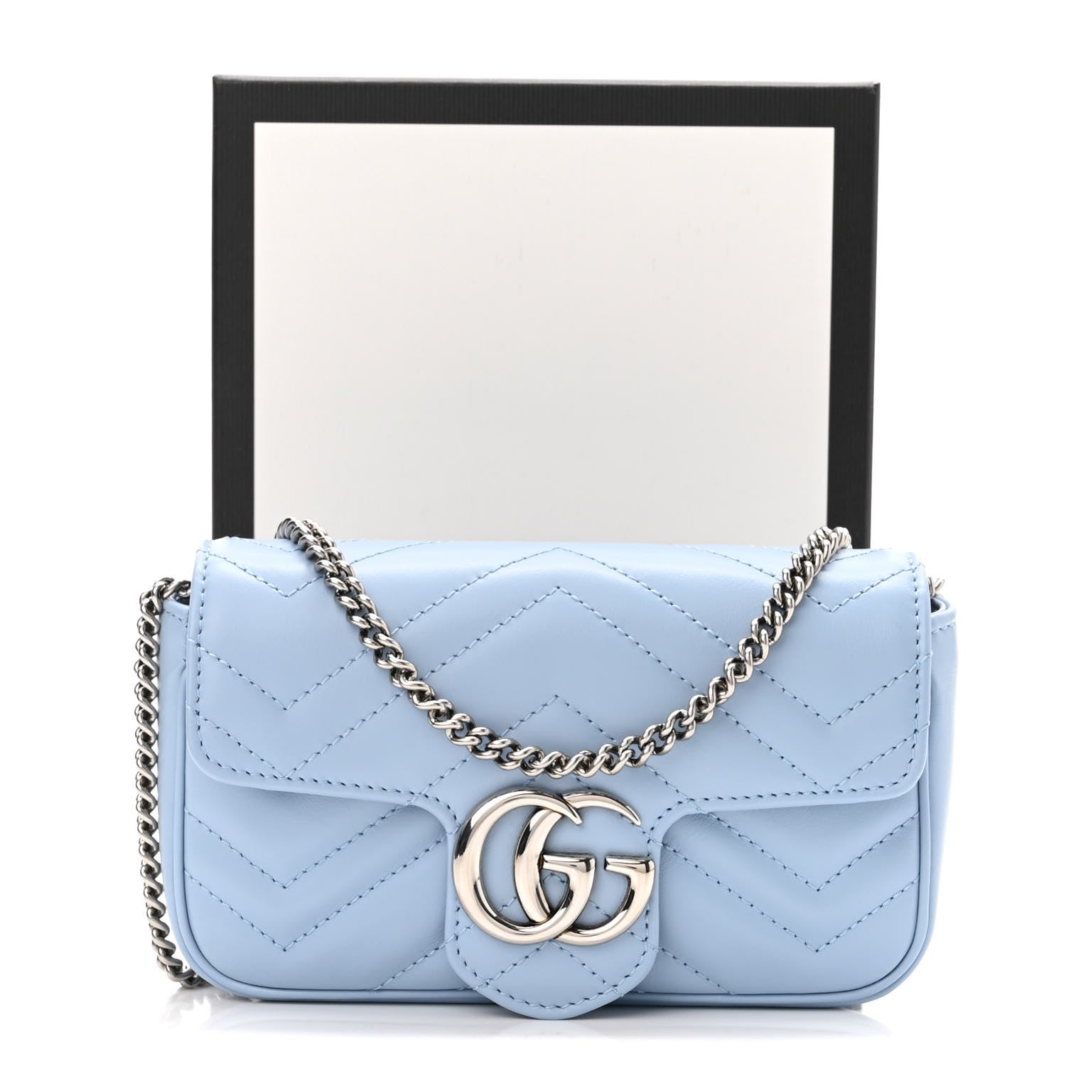 Gucci Calfskin Matelasse Super Mini GG Marmont Shoulder Bag Porcelain Light Blue 11 of 11