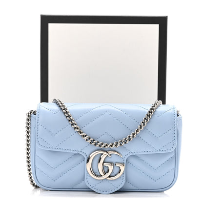 Gucci Calfskin Matelasse Super Mini GG Marmont Shoulder Bag Porcelain Light Blue 11 of 11