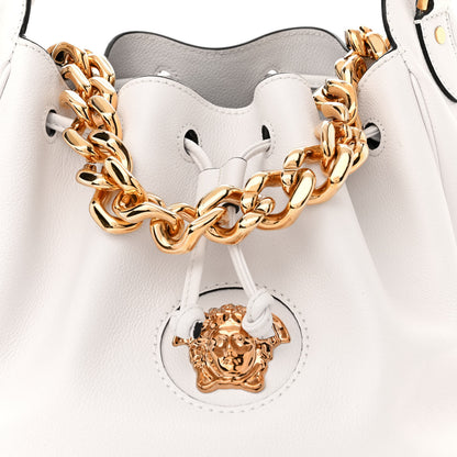 Versace Grained Calfskin La Medusa Bucket Bag Optical White 7 of 9
