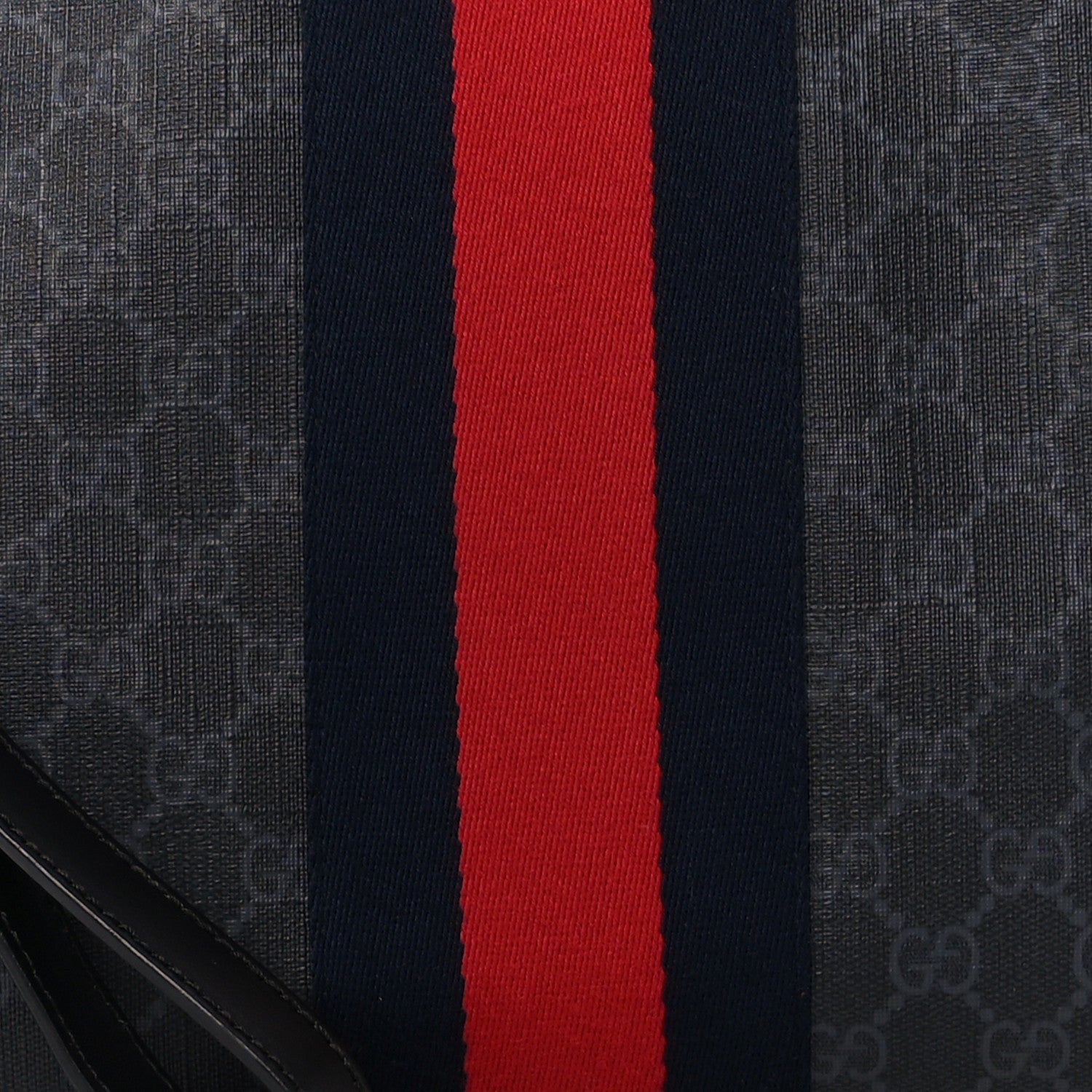 Gucci GG Supreme Monogram Calfskin Web Flat Wristlet Black Grey 10 of 12