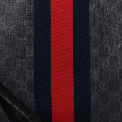 Gucci GG Supreme Monogram Calfskin Web Flat Wristlet Black Grey 10 of 12