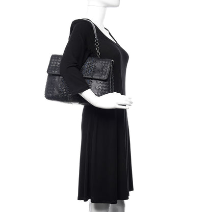 Bottega Veneta Nappa Ayers Intrecciato Top Handle Bag Black Light Grey 2 of 11