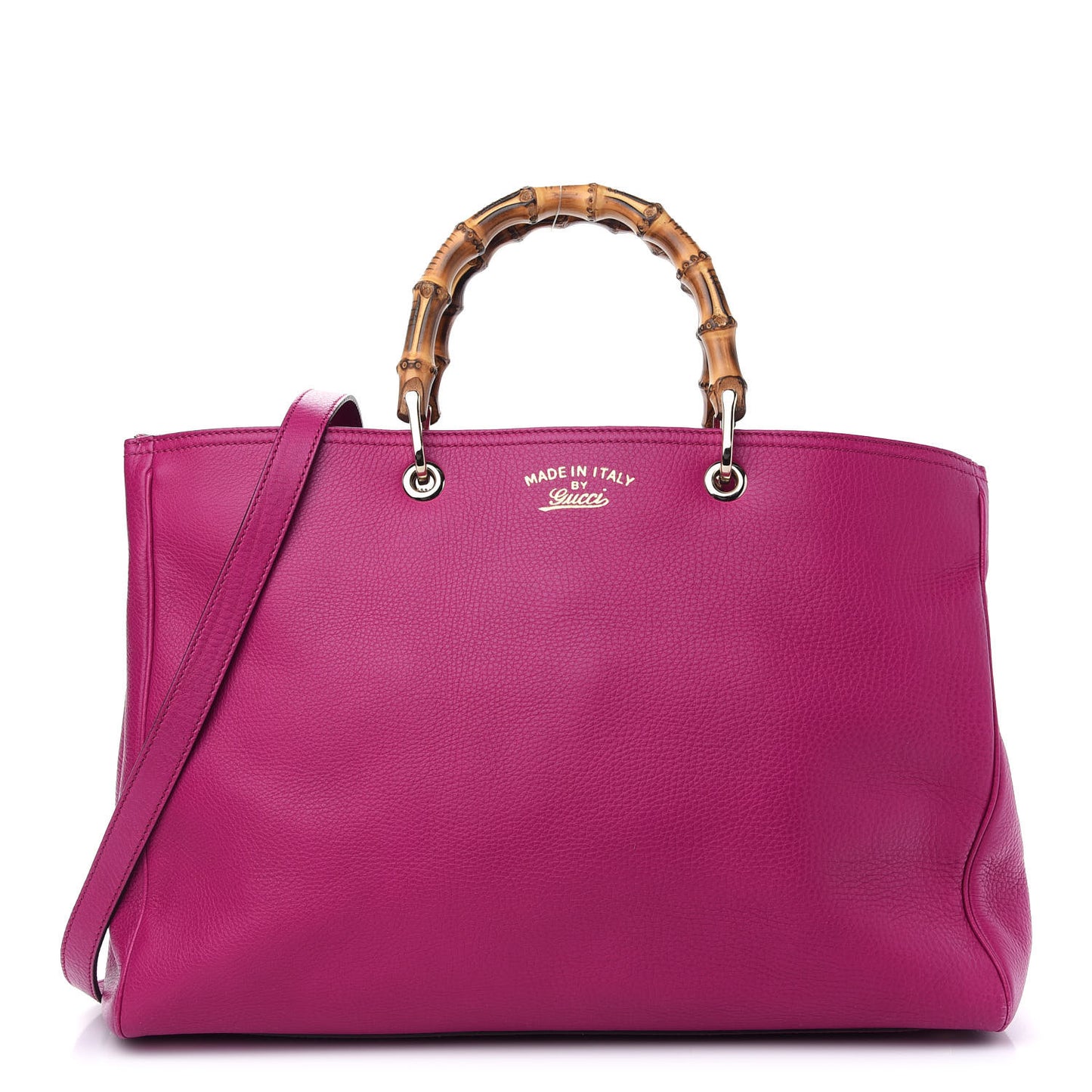 Pebbled Calfskin Large Bamboo Shopper Tote Bright Bougainvillea