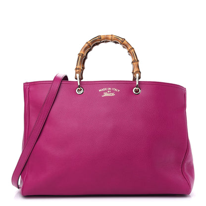 Gucci Pebbled Calfskin Large Bamboo Shopper Tote Bright Bougainvillea 1 of 10