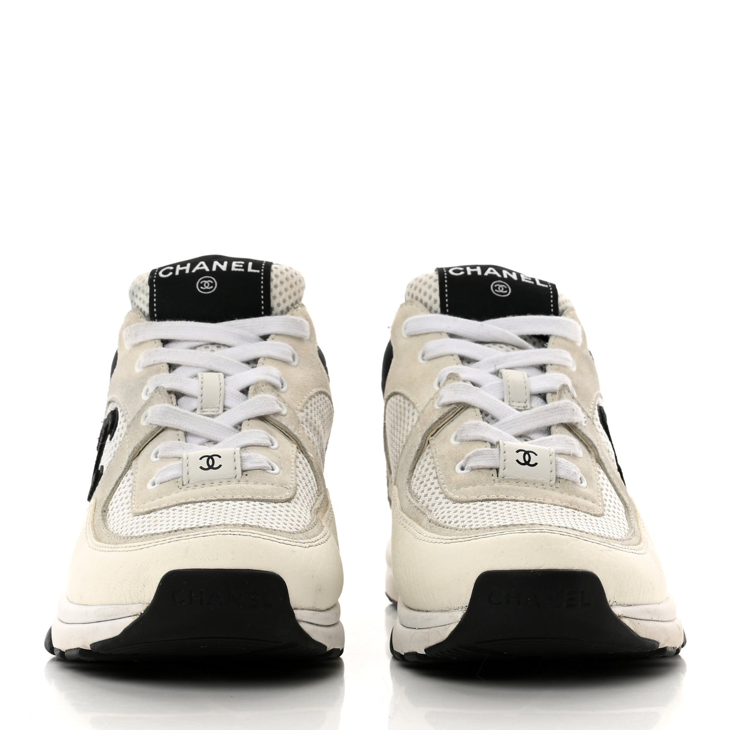 Mesh Suede Calfskin Grained Calfskin Womens CC Sneakers 38 White Black
