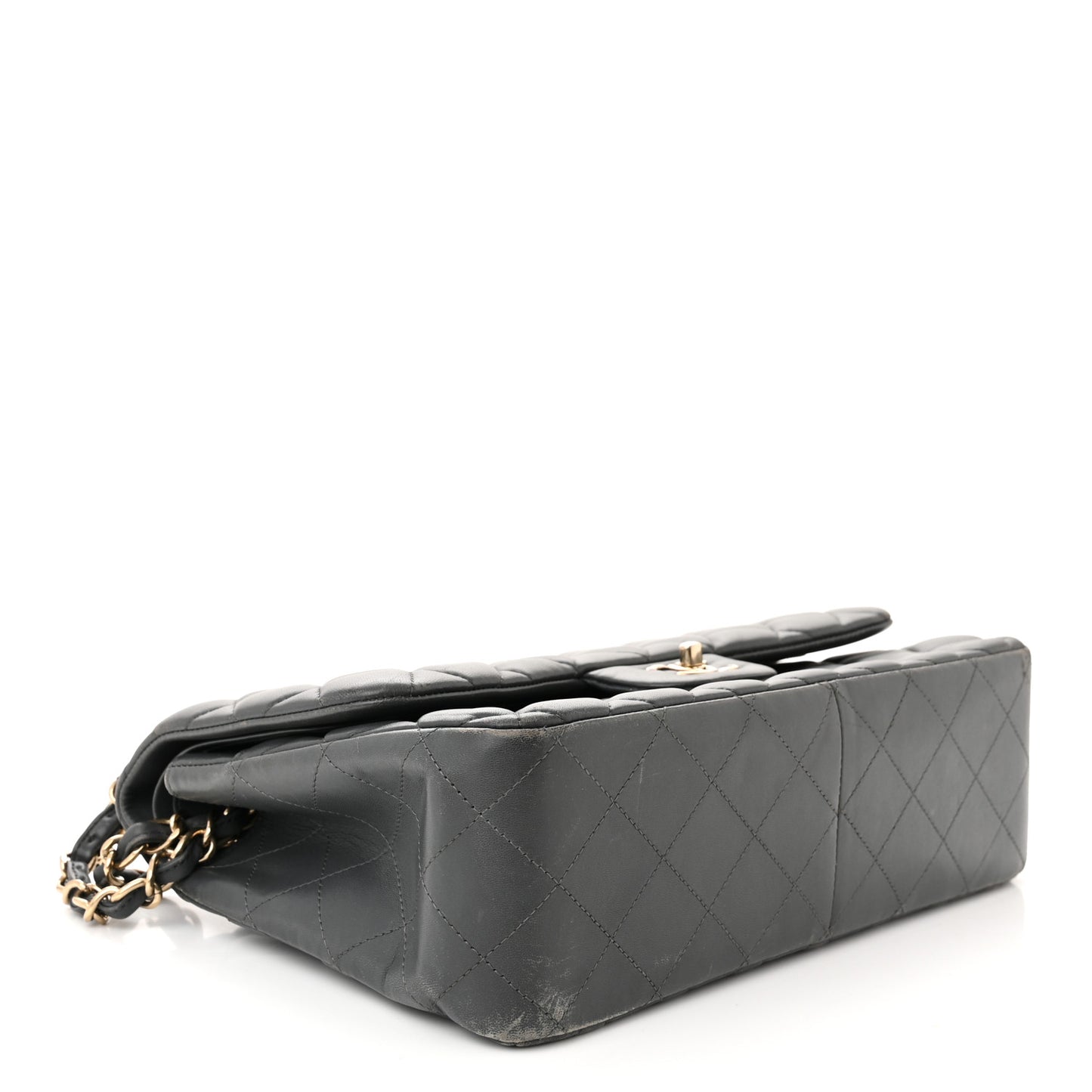 Lambskin Quilted Jumbo Double Flap Dark Grey