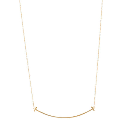 Tiffany 18K Yellow Gold Large T Smile Pendant Necklace 1 of 5