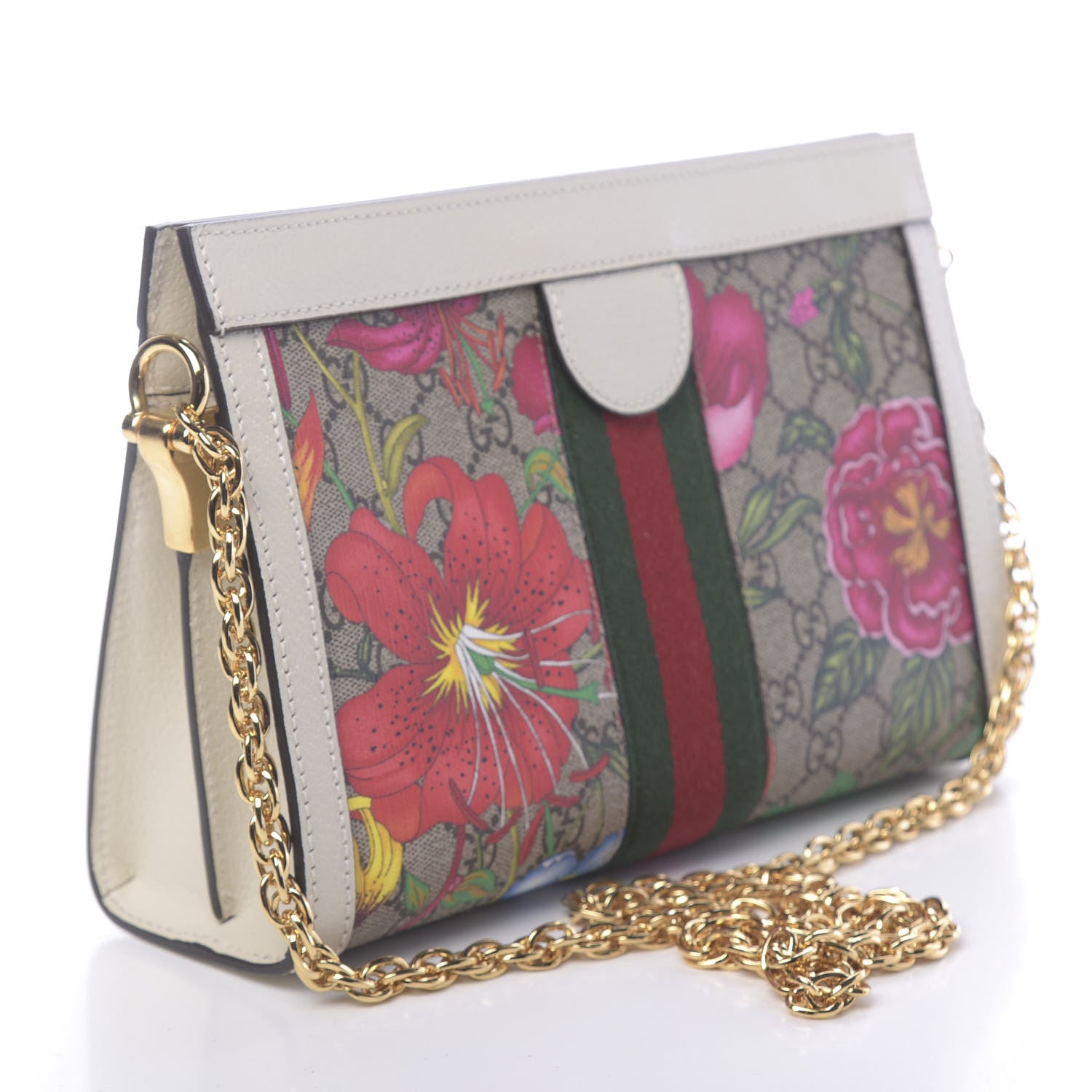 Gucci GG Supreme Monogram Flora Web Small Ophidia Chain Shoulder Bag White 3 of 10