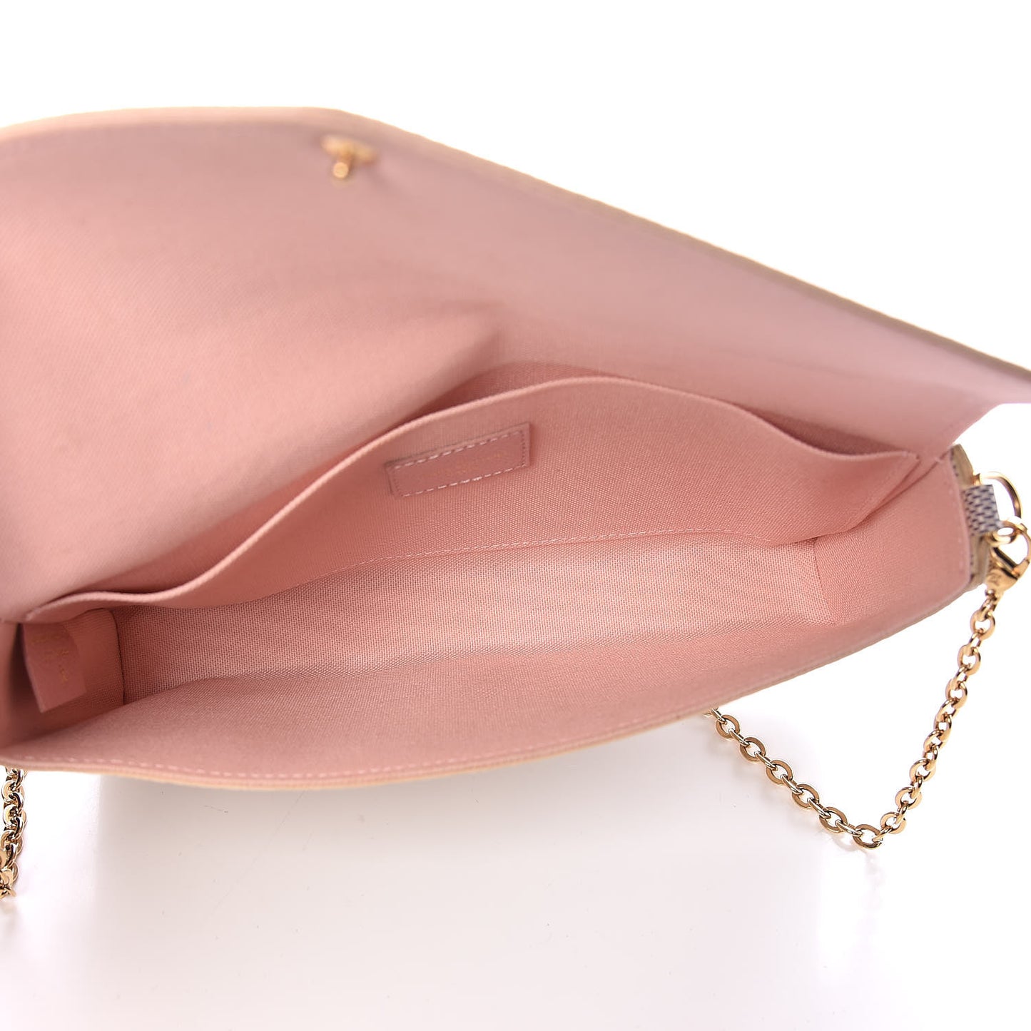 Damier Azur Pochette Felicie Chain Wallet Rose Ballerine