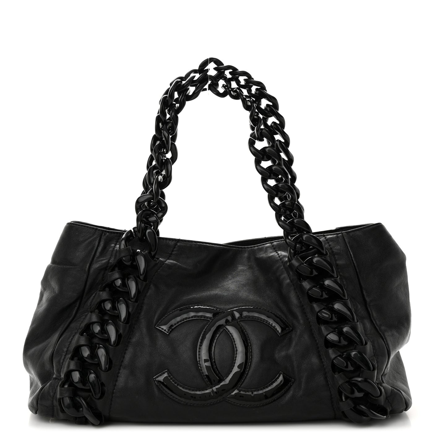 Calfskin Modern Chain Rhodoid East West Tote Black