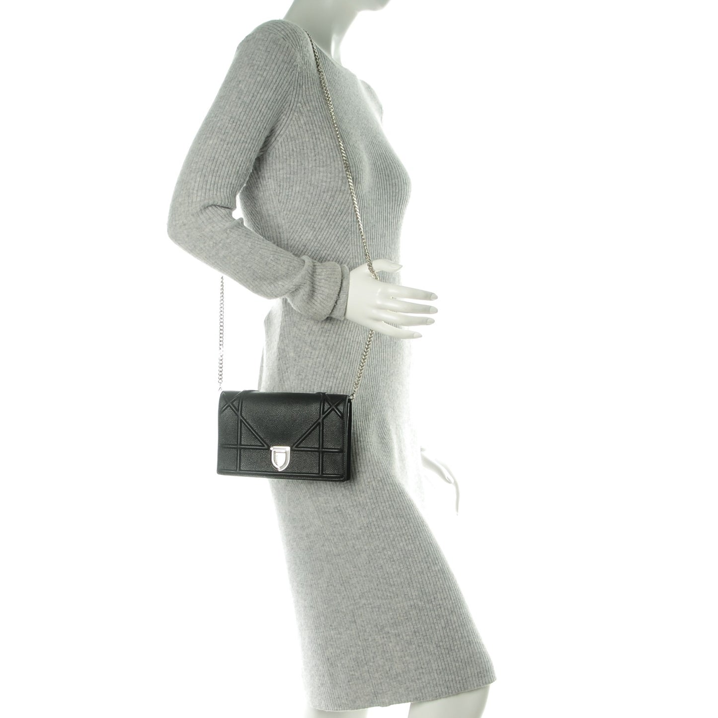 Grained Calfskin Diorama Wallet on Chain Pouch Black