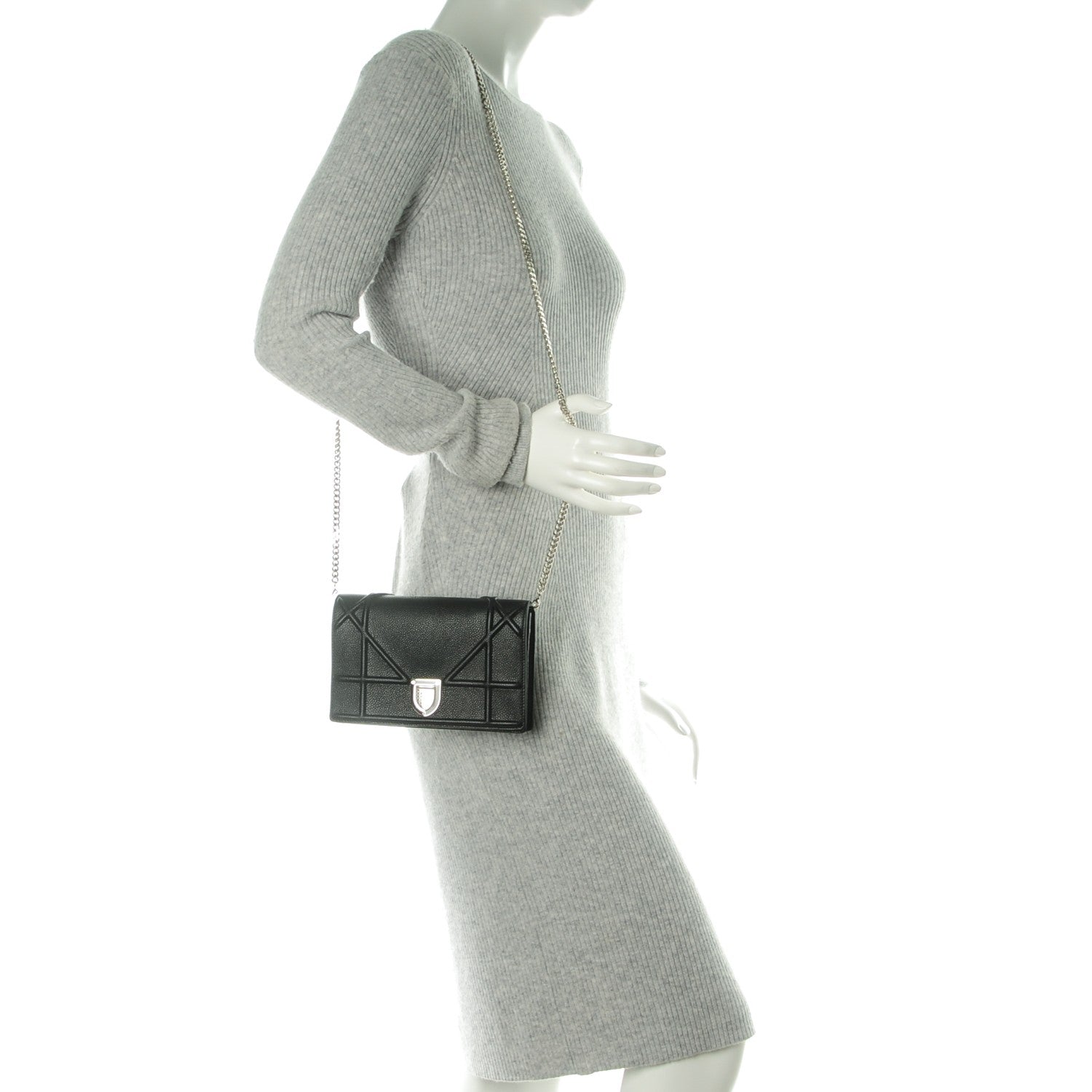 Christian Dior Grained Calfskin Diorama Wallet on Chain Pouch Black 2 of 8