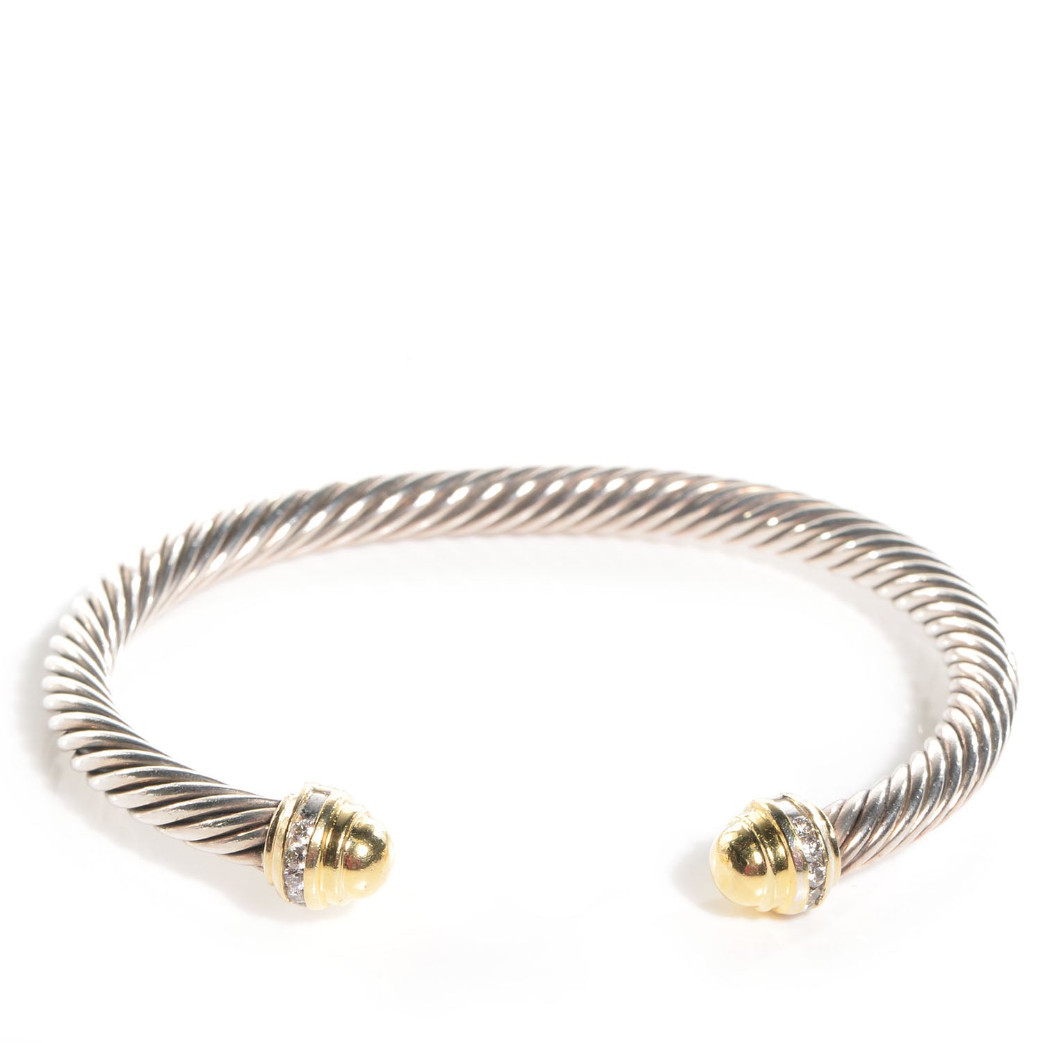 David Yurman Sterling Silver 18k Gold Pave Diamond 5mm Cable Classics Bracelet 1 of 5