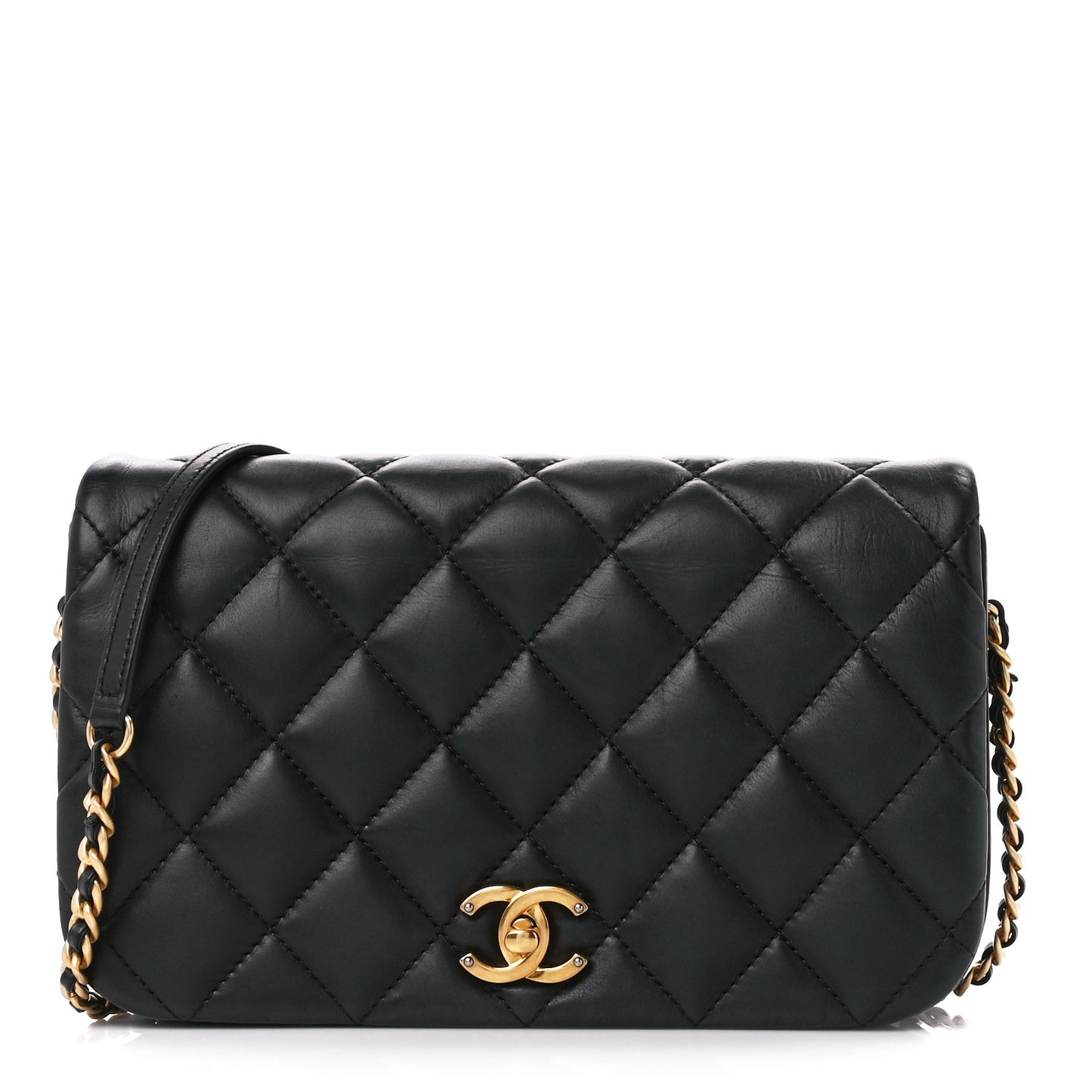 Calfskin Quilted Nailed CC Flap Bag Black