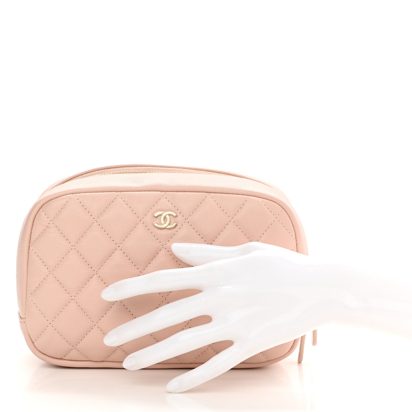 Caviar Quilted Medium Curvy Pouch Cosmetic Case Light Pink