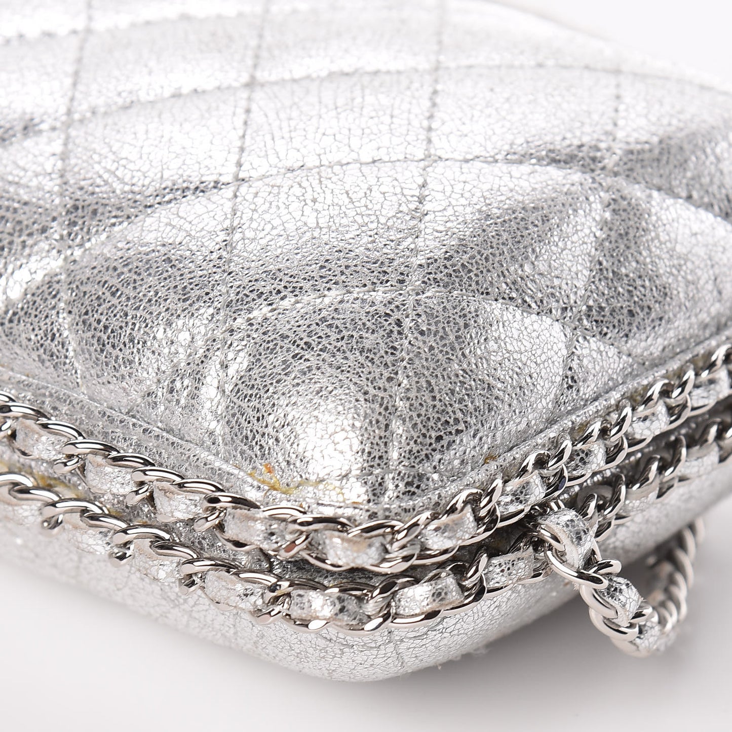 Metallic Lambskin Small Chain Around Clutch Silver