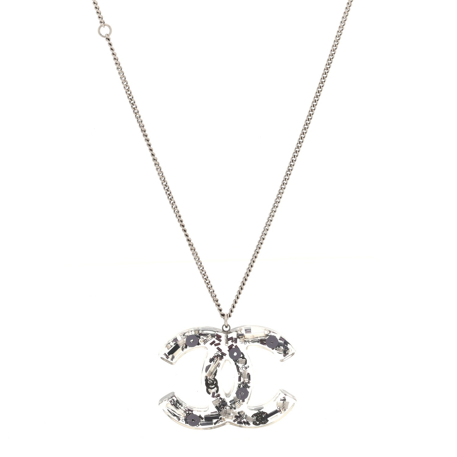 Chanel Resin CC Necklace Silver 1 of 5