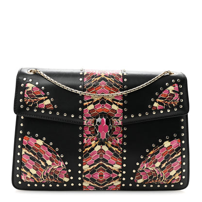 Bulgari Calfskin Karung Studded Serpenti Forever Shoulder Bag Black Pink Multicolor 1 of 11
