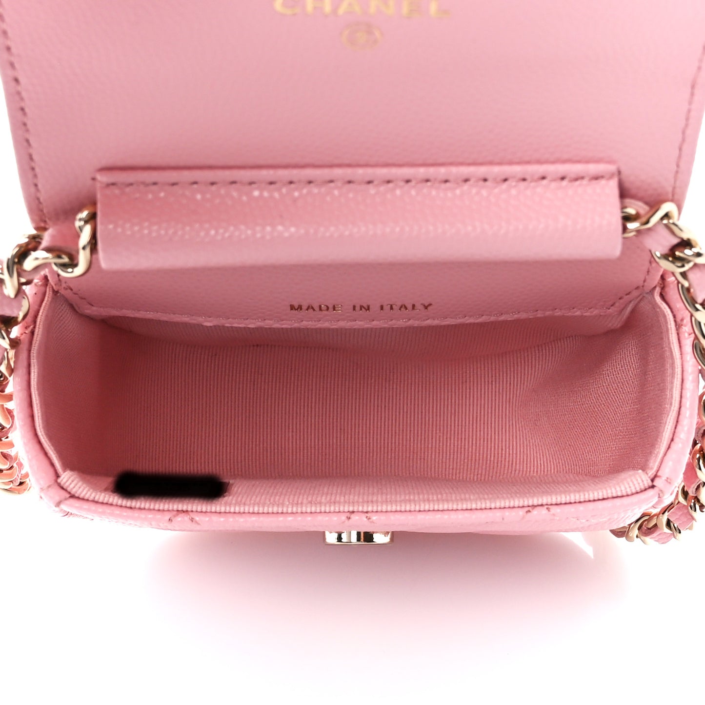Caviar Quilted Mini Clutch With Chain Pink