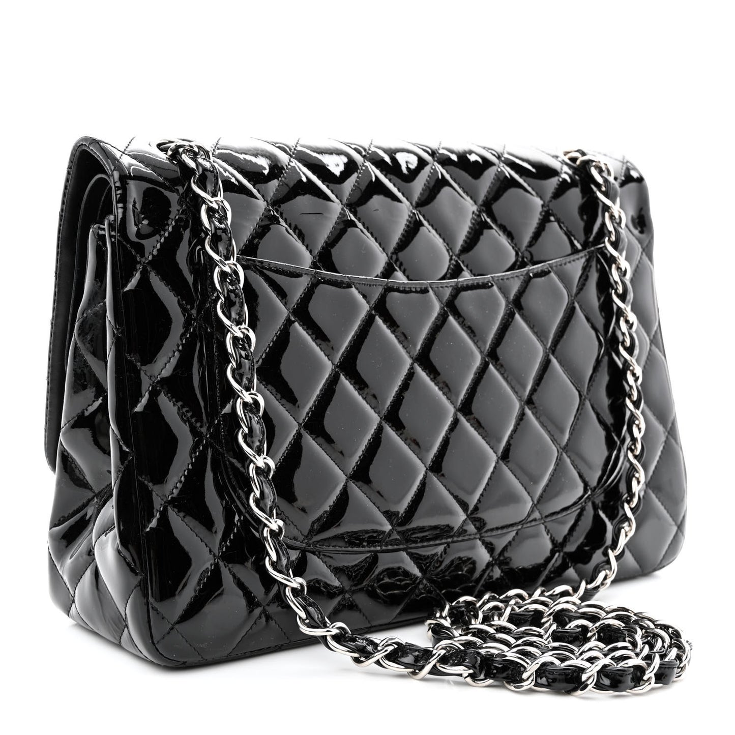 Patent Quilted Jumbo Double Flap Black