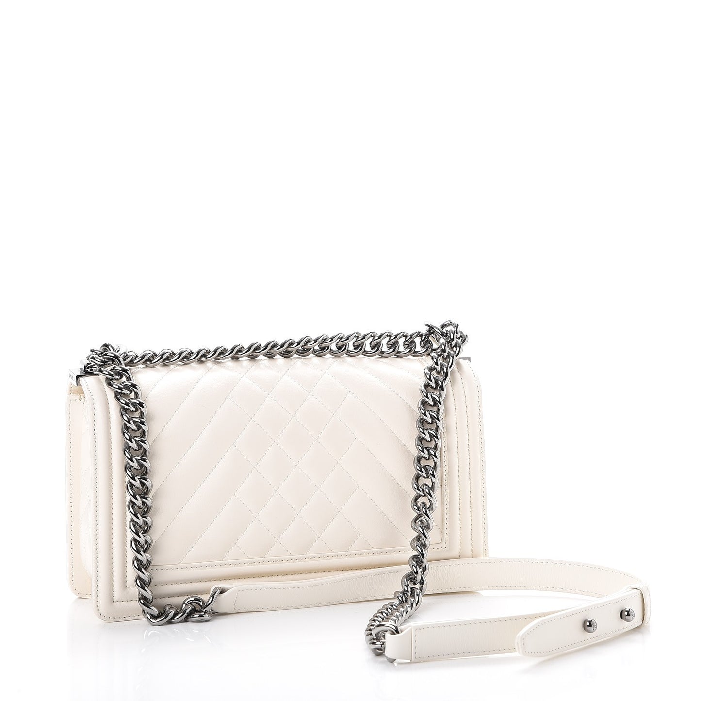 Lambskin Quilted Chevron Medium Boy Flap White